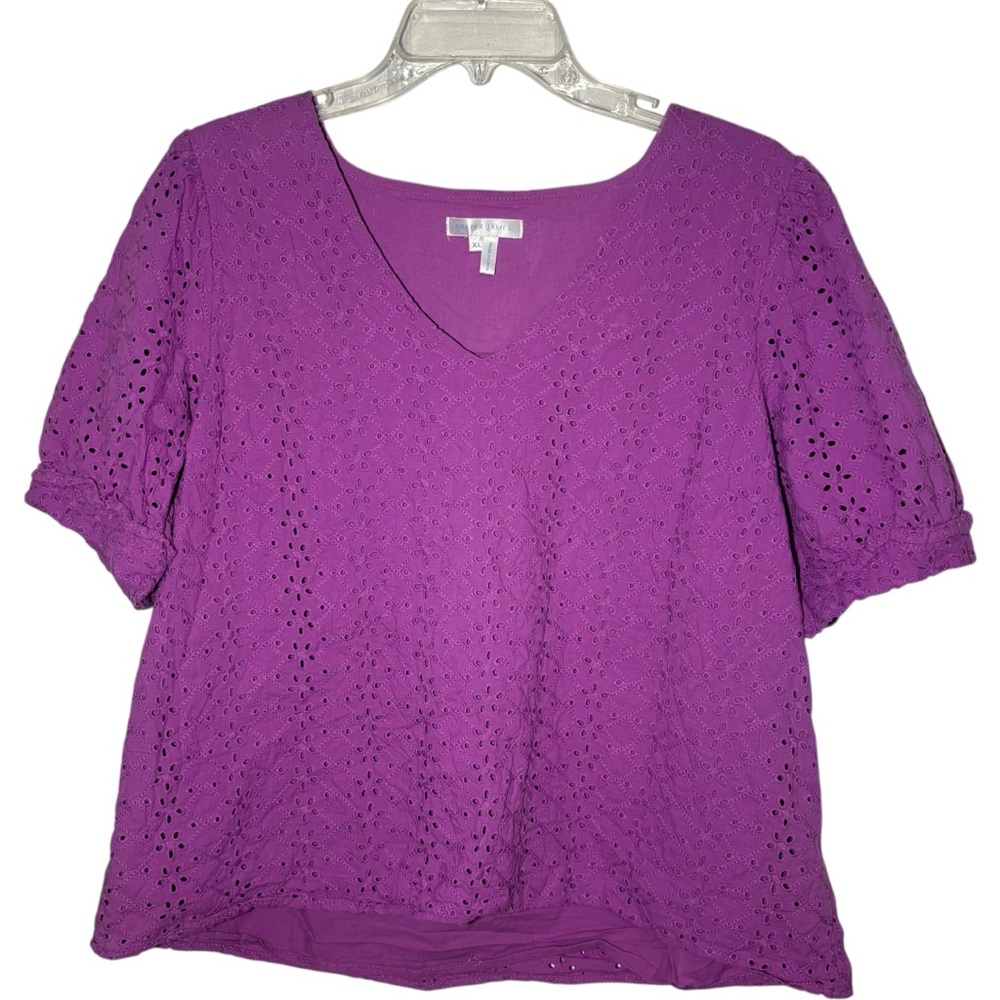 Draper‎ James Purple Eyelet V-Neck Blouse – Size XL